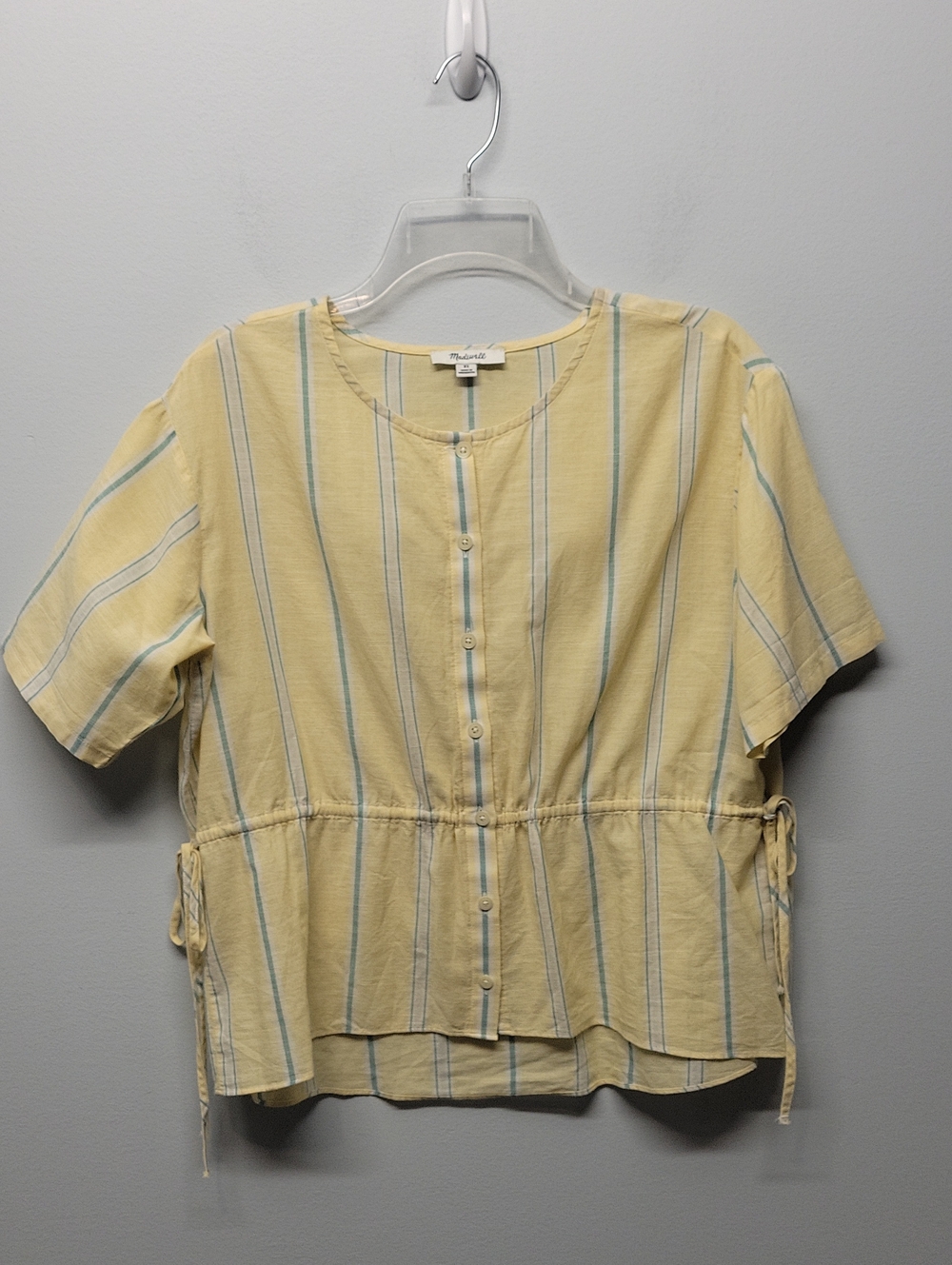 J3575 Madewell Atlantic Stripe Size XS Drawstring Cinch waist Shirt